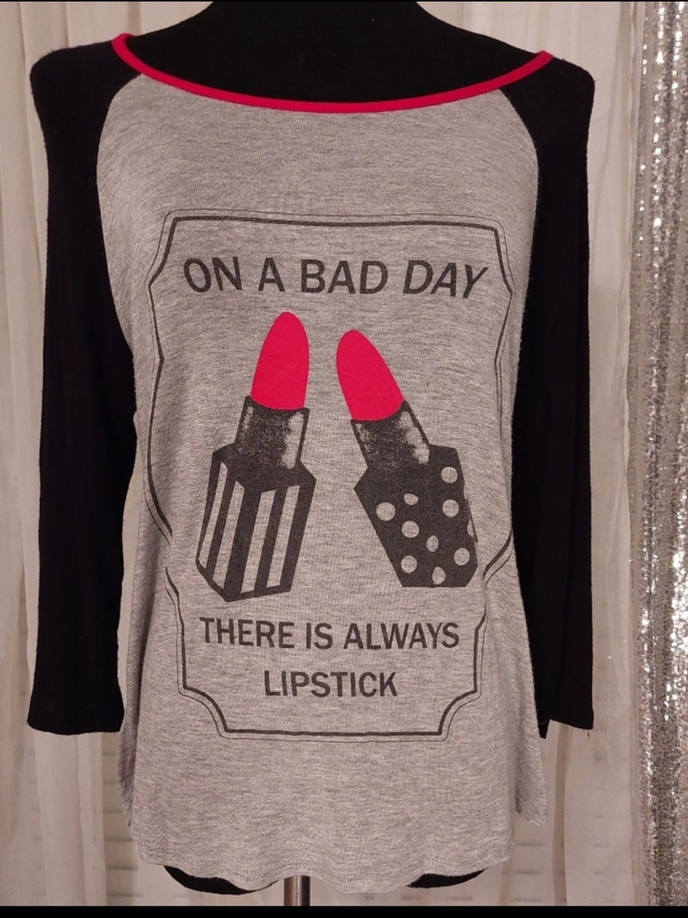 “On a Bad Day There is Always Lipstick” 💄 Shirt with Stripes and Polka Dots